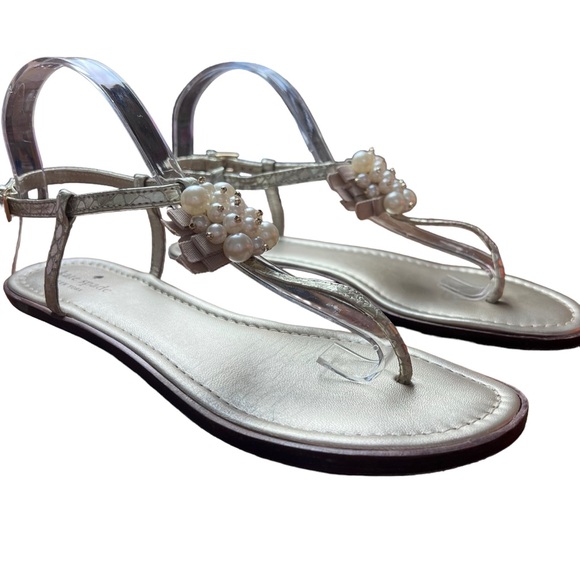 Kate Spade Hedy Thong Sandal Platinum Snake Print Size 8.5 With Box - Picture 4 of 11